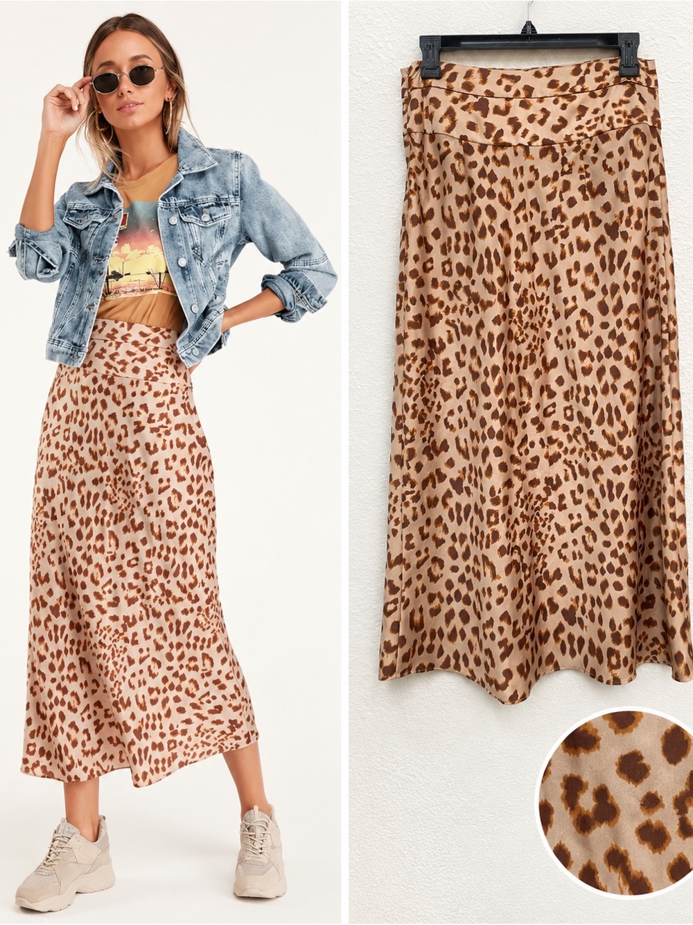Free People Normani Leopard Print Satin Bias Midi Skirt Size 8